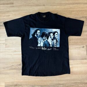 Vintage The Beatles Photo Signatures Graphic Tee Shirt Black 2XL Classic Rock